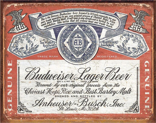 Budweiser Historic Label Sign