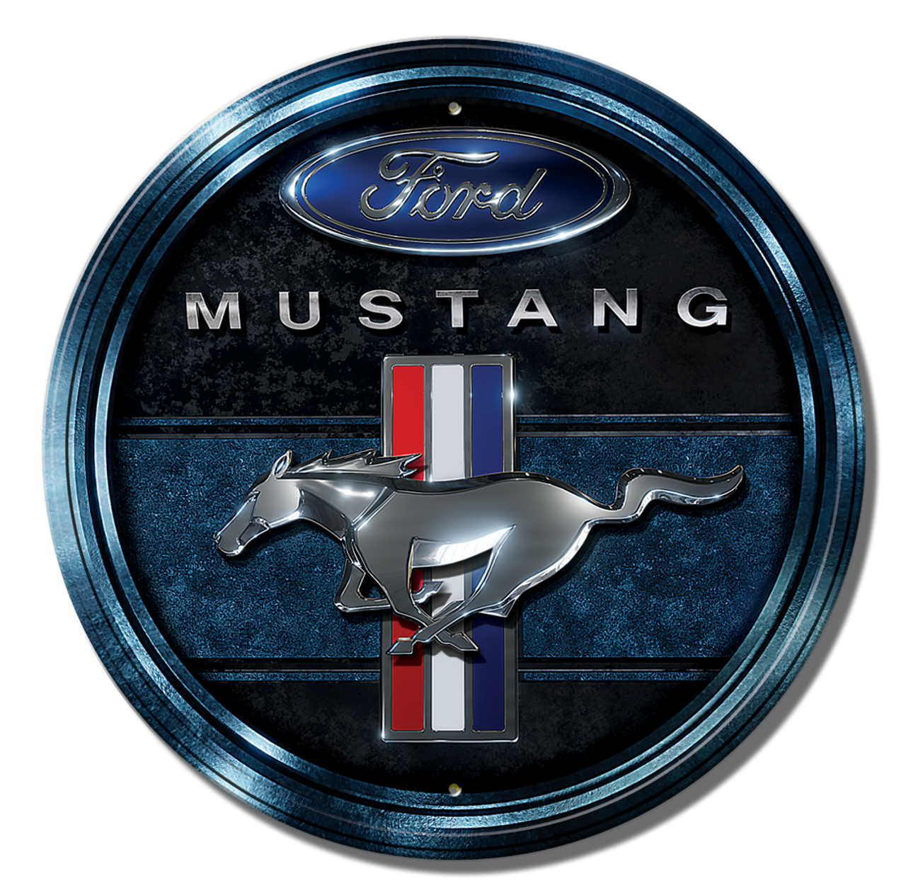 Round - Ford Mustang Blue-Aluminum Embossed Metal Sign