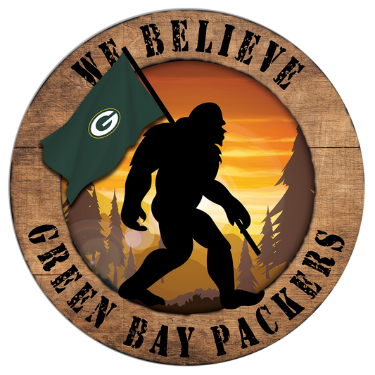 Green Bay Packers "We Believe" Bigfoot and Flag Circular Sign