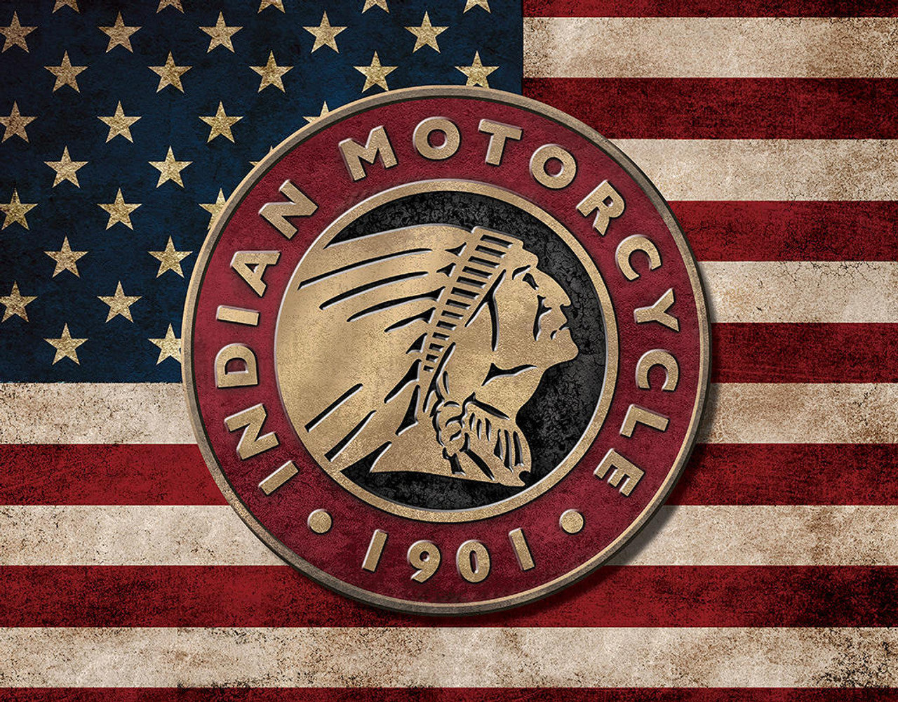 "Indian Motorcycle" Flag Metal Sign