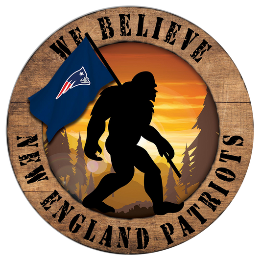 New England Patriots "We Believe" Bigfoot and Flag Circular Sign